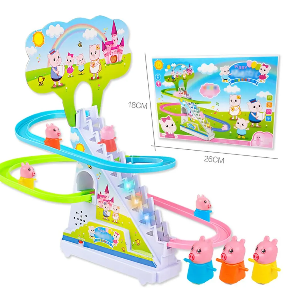 Поросенок Ползания лестницы свет музыкальная дорожка Розовая Свинья электрическая дорожка головоломка мальчик девочка родитель-ребенок Интерактивная игрушка