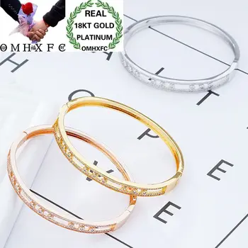 

OMHXFC Wholesale European Fashion Woman Girl Party Wedding Gift White AAA Zircon 18KT Gold White Rose Gold Bangles Bracelet BE69