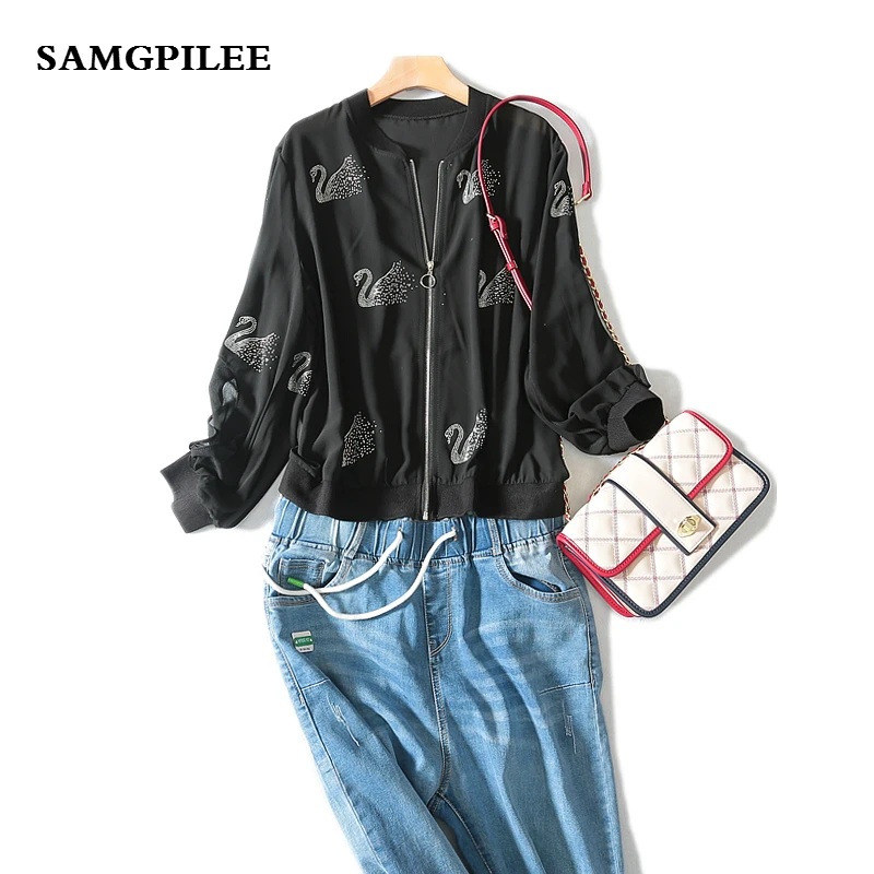 

Casaco 2019 New Summer Casual Full Sleeve Print Stand Collar Zipper Batwing Slim Standard Women Jackets L-3xl
