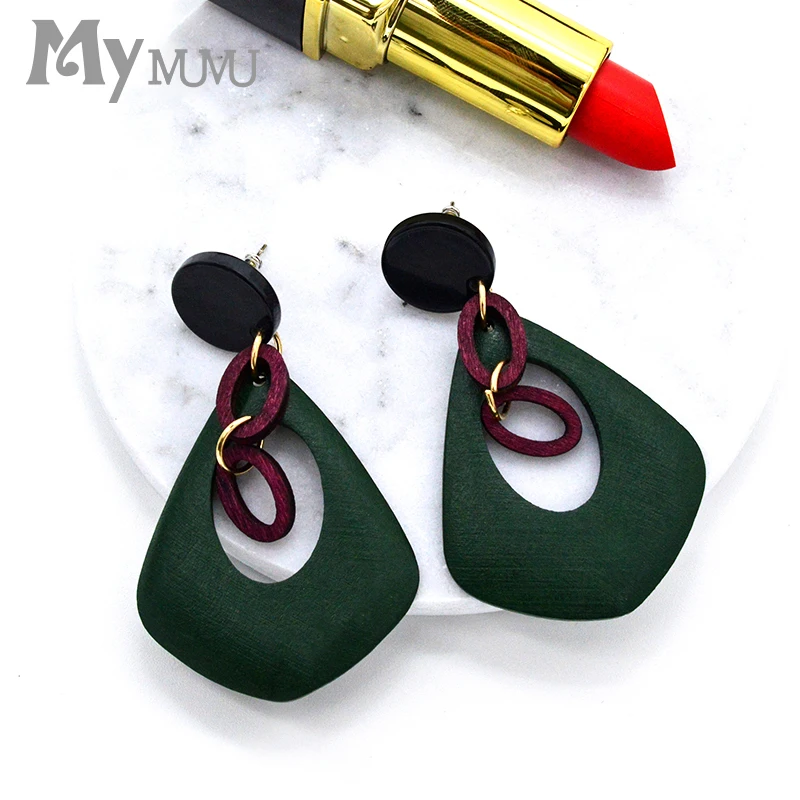 

Mymumu New Exaggerated wooden fashion personality earrings Women green Earrings Long Pendant Earrings Party Jewelry