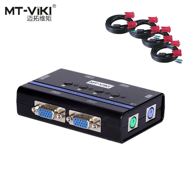 

MT-Viki KVM Switch 4 Port VGA PS/2 Auto Scan Hotkey Plug and Play Supported with Original Cable for 4 PC 1 Monitor MT-461SL