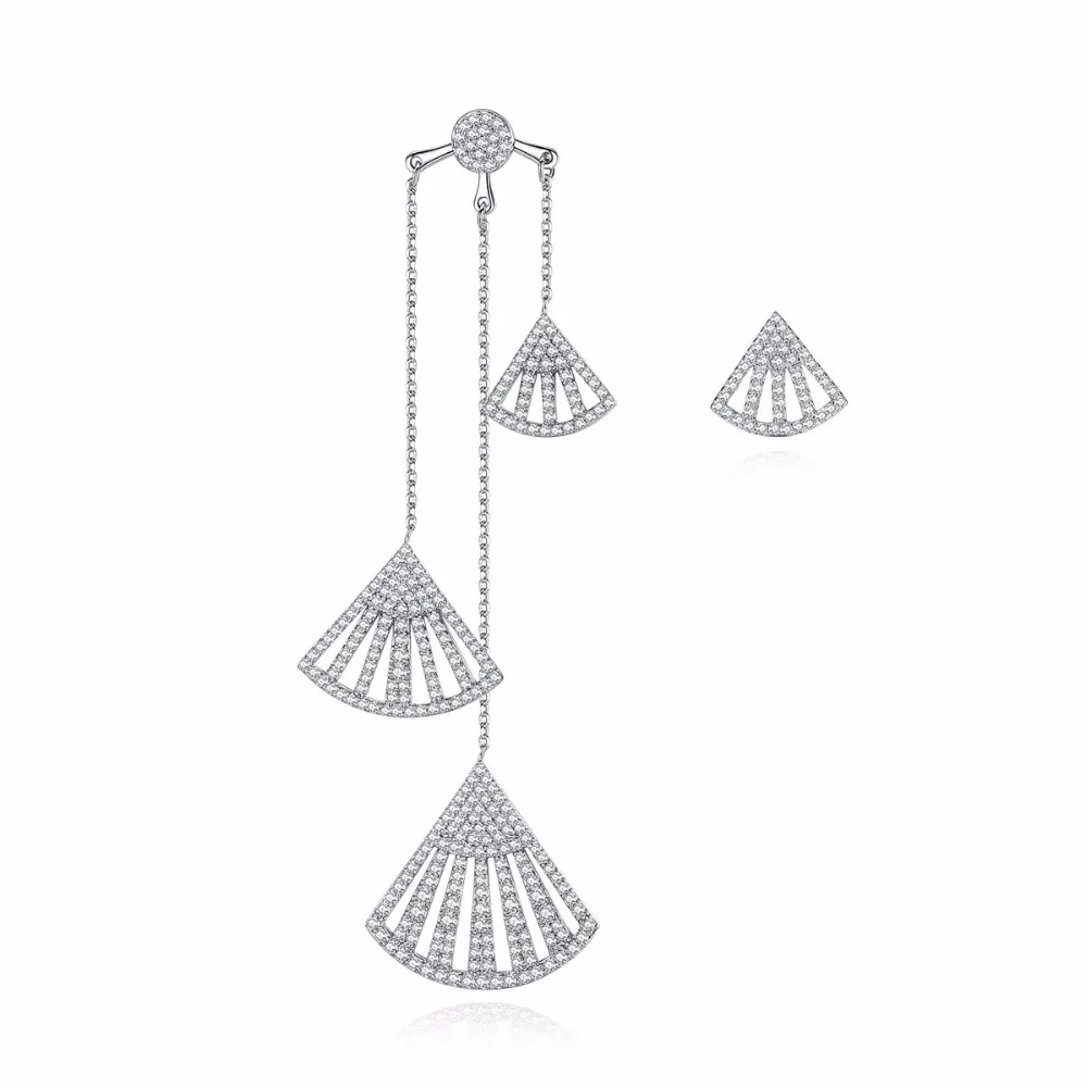 

fashion jewelry accessory White Gold colour AAA cubic zircon fan shape uneven dangle earrings for women