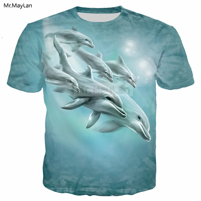  Ocean Animal Jumping Dolphin Print 3D T-shirt Summer Hipster HD Digital Pattern Hip Hop Tshirt Men 