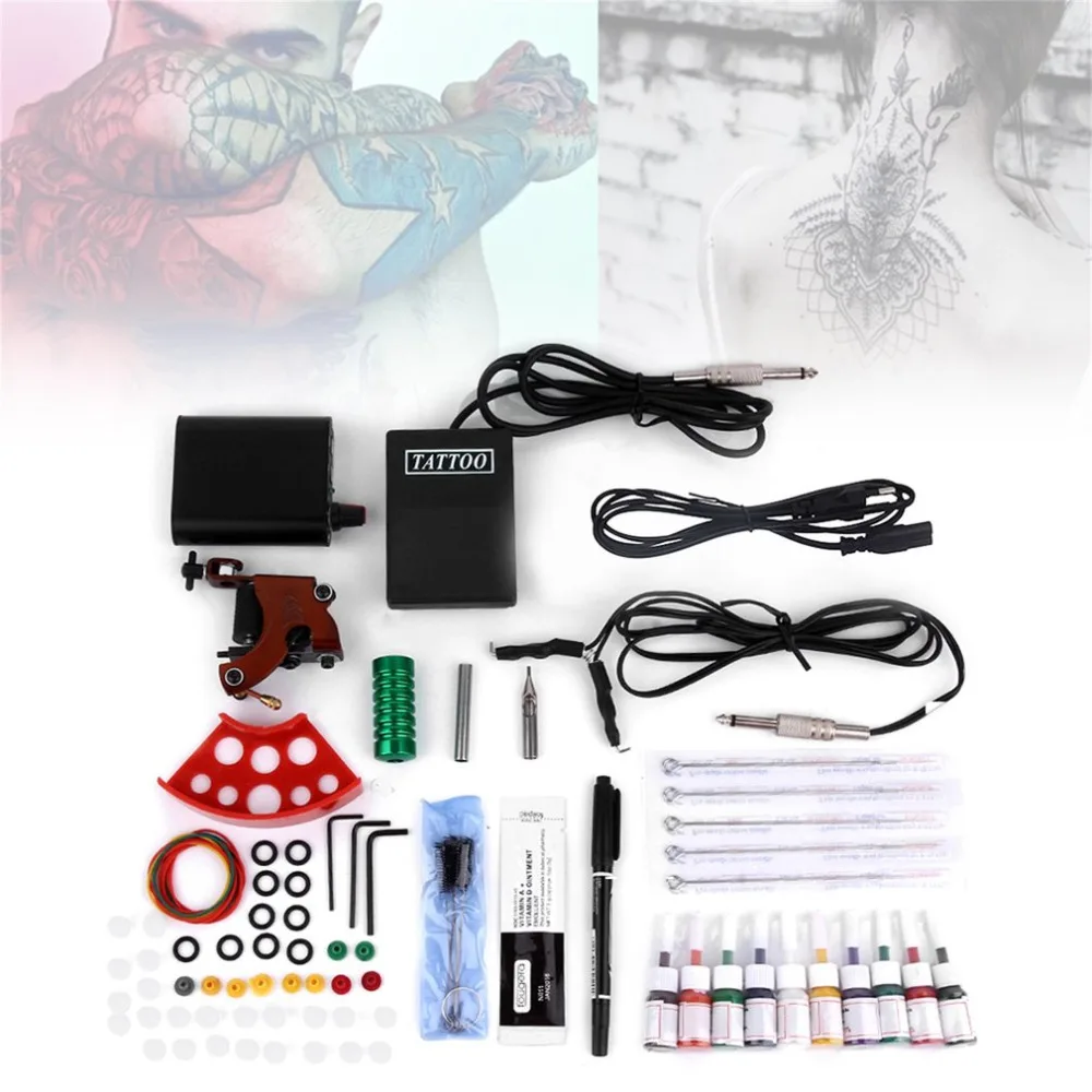  New Complete Tattoo Kits Professional Gun Machine Power Pedal 10 Color Ink Sets Nutrition Disposabl