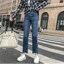 Женские Джинсы бойфренда в Корейском стиле; большие размеры; джинсы с высокой талией; облегающие синие джинсы; Feminino 4XL Nine Point; узкие джинсы для женщин