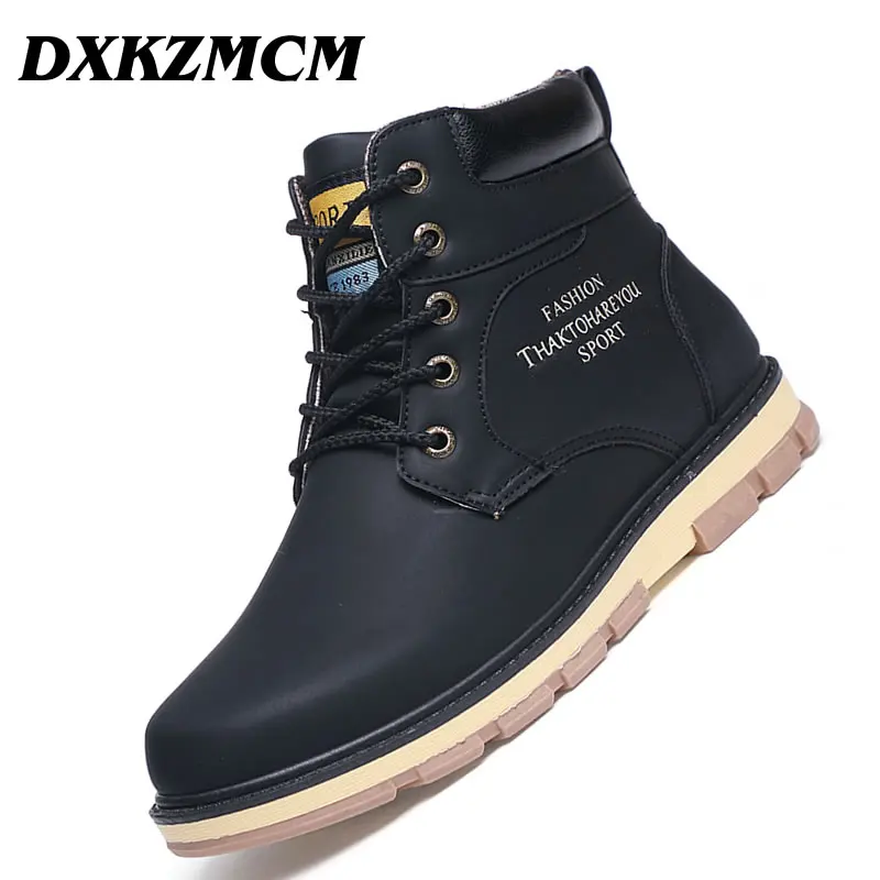 

DXKZMCM Warm Men Winter Boots High Quality PU Leather Wear Snow Boot Casual Shoes Working Fahsion Fur Men's Boot