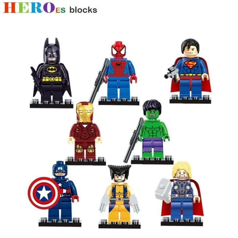 

Single Sale Super Heroes Model Building Blocks Superman Hulk Batman Spider Ironman Figure Bricks Toy kids gift Compatible Legoed
