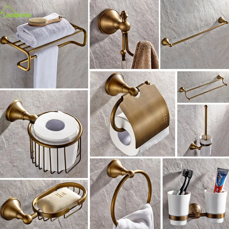 Antique Brass Bronze Bathroom Hardware Set Round Base Brushed Bathroom