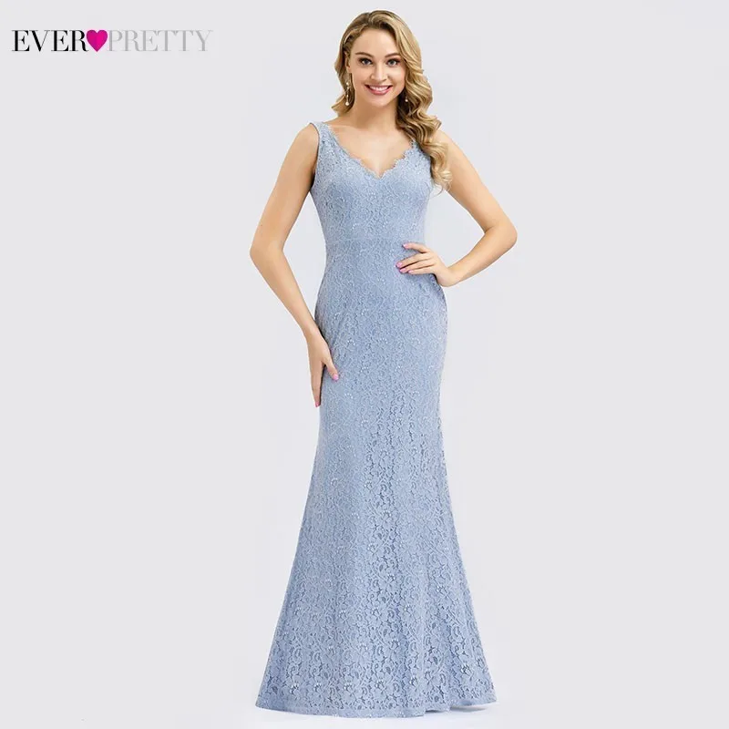 Robe De Soiree/Элегантные Синие вечерние платья, длинные платья с v-образным вырезом и кружевной вышивкой, платья Русалочки Vestido Do - Цвет: Blue