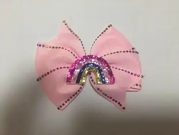 

9 BLESSING 4.5" Shine ABC Wendy Hair Bow Clip Rhinestone Rainbow Flower LOL