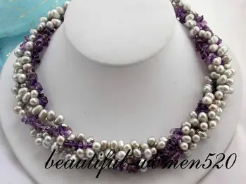

Z2034 4row 17" 9mm rice gray FW pearl stone necklace