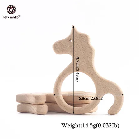 Let's Make 1PC Baby Teether Animal Wood Rings Elephant Camera Heart BPA Free Wooden Teether Nursing Accessorie Teething Toys unicorn