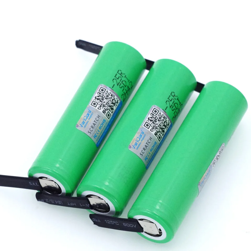 VariCore бренд 18650 2500mAh аккумуляторная батарея 3,6 V INR18650-25R 20A разрядка+ DIY никель