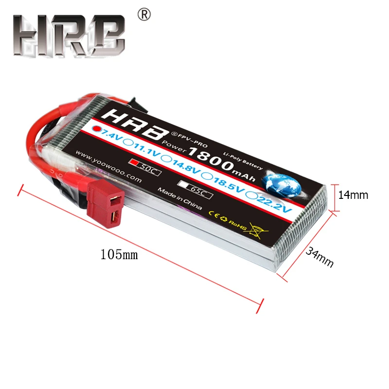 HRB батарея 1800mAh 2S 3S Lipo 7,4 V 11,1 V XT60 T Deans 50C 14,8 V 18,5 V 22,2 V 4S 5S 6S 1S RC запчасти для Mjx Bugs самолет лодка автомобиль