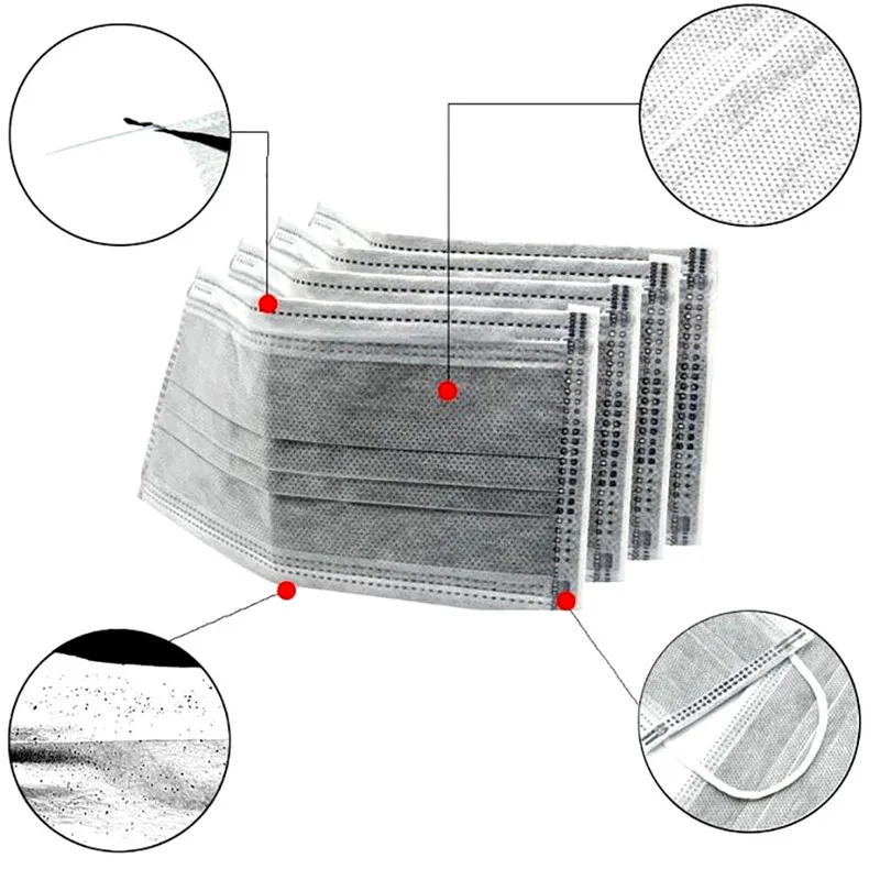 50 шт. 4-секционный измельчитель для специй с одноразовые профессиональных медицинских против пыли здорового активированный уголь маска Активированный уголь анти-туман маска от пыли Man/Для женщин