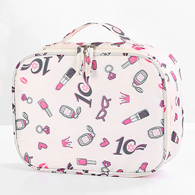 Новая женская сумка для макияжа сумка для косметики в дорогу Сумки Чехлы с принтом многофункциональные портативные наборы туалетных принадлежностей сумка для макияжа - Color: Beige A
