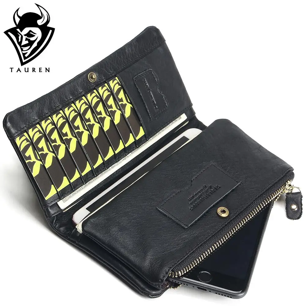 

2018 New Luxury Vintage Retro 100% Genuine Oil Wax Leather Cowhide Men Long Wallet Wallets Coin Purse Clutch With Zipper For Men