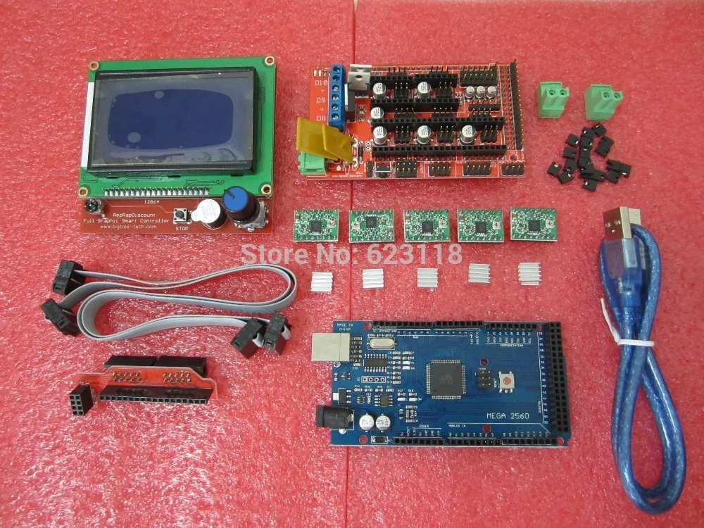 1pcs Mega 2560 R3 + 1pcs RAMPS 1.4 Controller + 5pcs A4988 Stepper Driver Module /RAMPS 1.4 12864 LCD control for 3D Printer kit