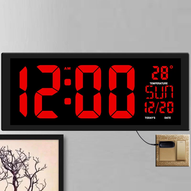 Large Digital Wall Clock Modern Design Living Room Oversize LED Screen 