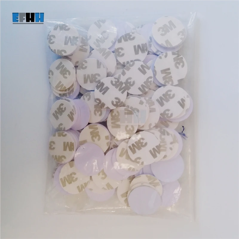 

100Pcs/lot 125KHZ TK4100/EM4100 Diameter 25mm RFID Coin Card With 3M Adhensive Sticker Read Only ID Card In Access Control Card