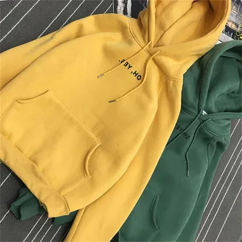 

2017 Fashion Autumn Winter Fleece Oh Yes Letter Harajuku Printed Pullover Thick Loose Women Hoodies Sweatshirts BMF88