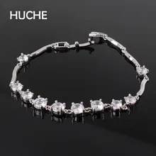 HUCHE Simple AAA Crystal Bracelets For Women White Gold Color Gold Color Copper Luxury Fashion Jewelry HYJL011