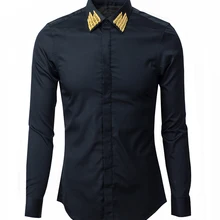 Модные повседневное ручной работы шелковый галстук мужской золотой рубашка с воротником Тонкий Высокое качество хлопок длинным рукаво