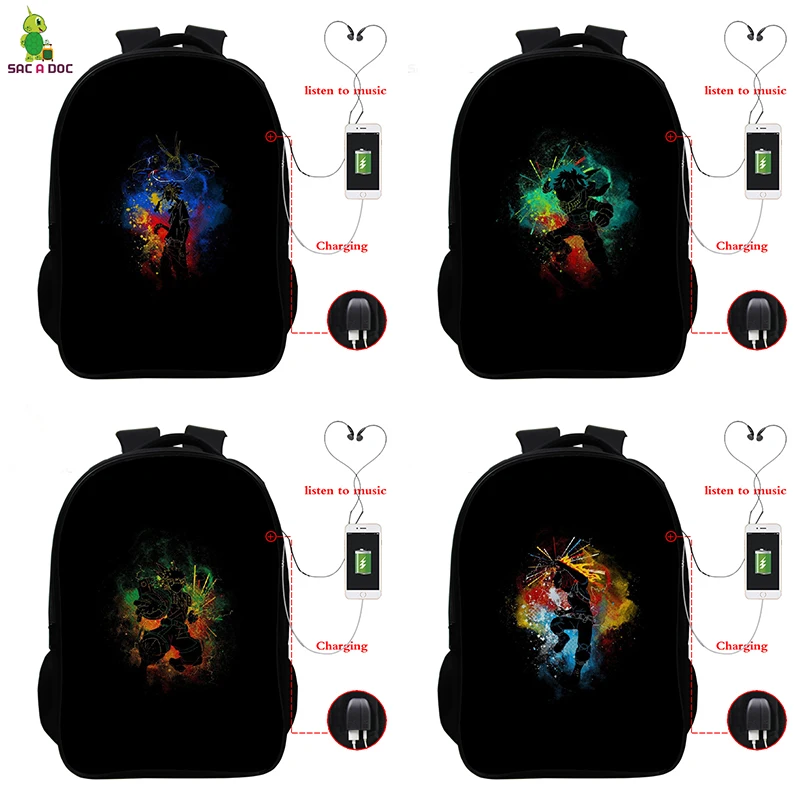 

My Hero Academia School Backpacks for Teenagers Boys Girl USB Charging Headphone Jack School Bags Multifunction Travel Bagpack