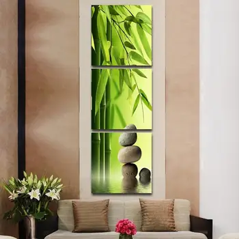 

3 Pcs/Set Artist Canvas Still Life painting Bamboo and Stone vertical forms Canvas Prints Wall Pictures for Living Room Picture