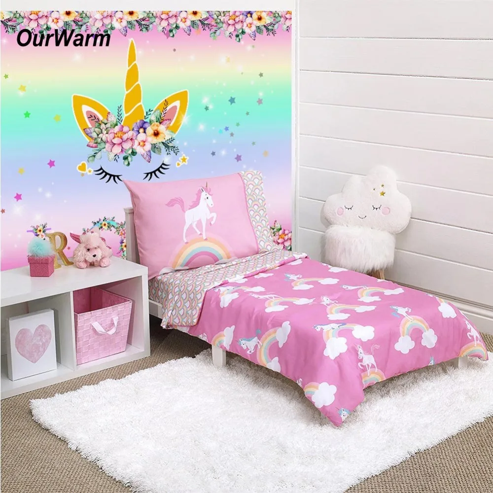 OurWarm-fond de photographie pour anniversaire | Bricolage, décoration de fête de licorne, rayures roses, 210x150cm, modèle Unique, fournitures de fête