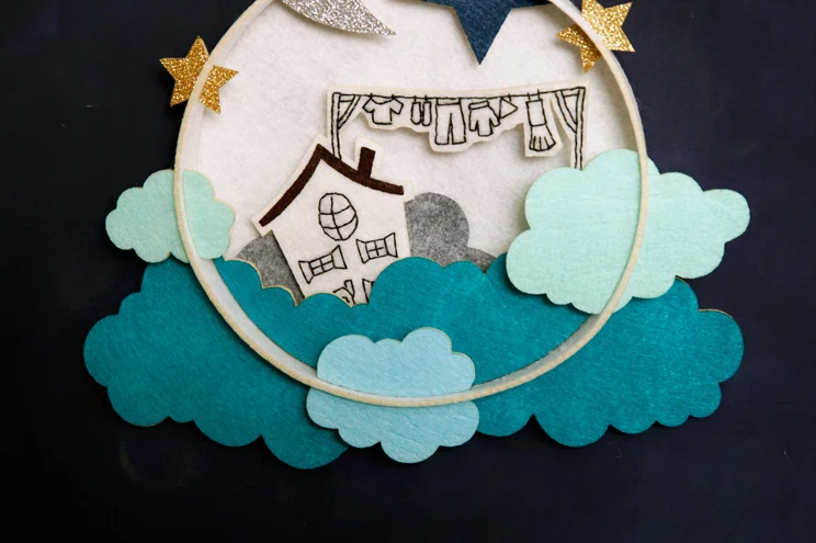 Круглая рамка облако Луна Звезда тема Бесплатный режущий войлочный материал DIY посылка ручной работы ткань для поделок Декор для гостиной