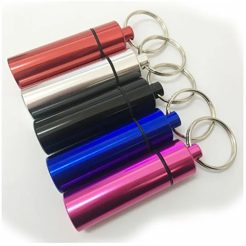 

50pcs/lot Mini Metal Waterproof Bottle Keychain Personality Logo Ear-hearing Capsules Container Key Ring Laser Engraved Gift