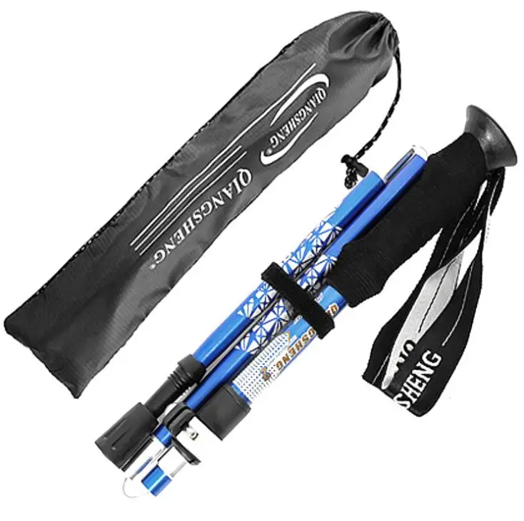 Strong Sheng Folding Trekking Pole Straight Shank Walking On Foot Ultra Light Ultra Short Retractable Lock Outdoor Climbing