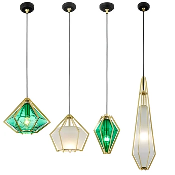 

New classical creatice personality pendant lights dull polish green white glass diamond modeling foyer restaurant LED droplight
