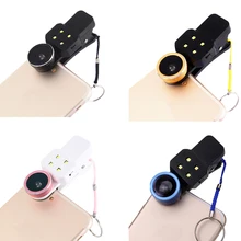 4 в 1 Мини Клип на мобильный телефон объектив селфи вспышка заполняющий свет объектив 198 градусов рыбий глаз 15X макро 0.4X широкоугольный объектив телефон объектив