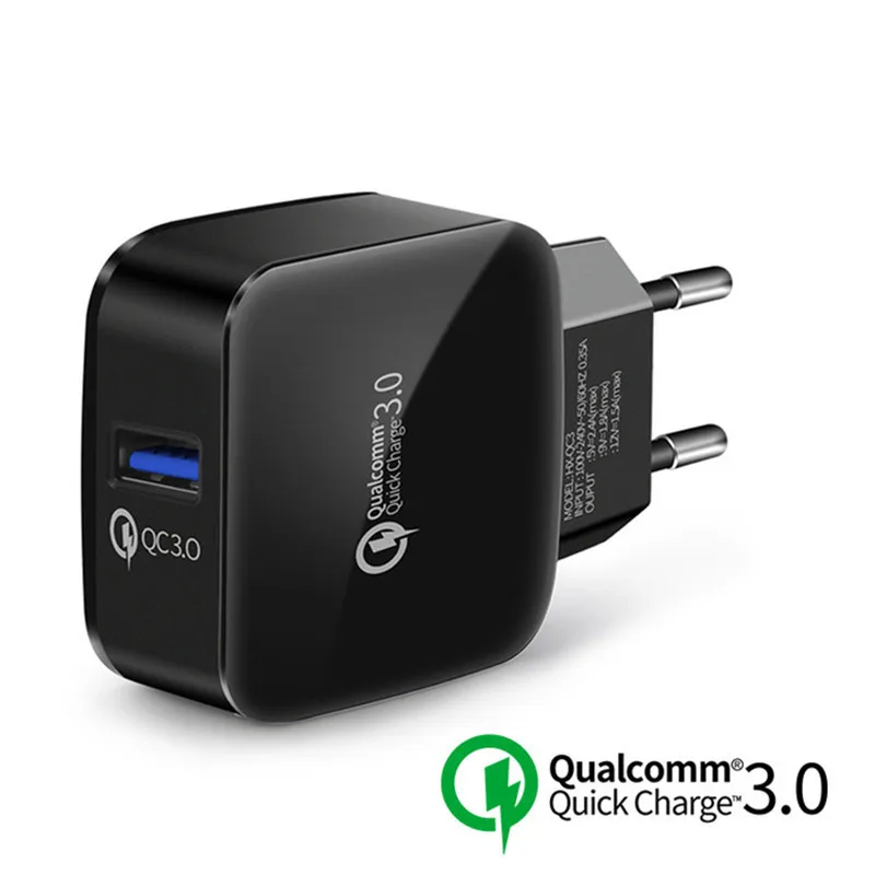 QC3.0 зарядка 18 Вт Быстрое Зарядное устройство USB+ 0,25 м 1 м 2 м розовое золото/розовый USB C type C зарядный кабель для huawei P20 P30 Pro Lite samsung S10 - Цвет: Only Black Adapter