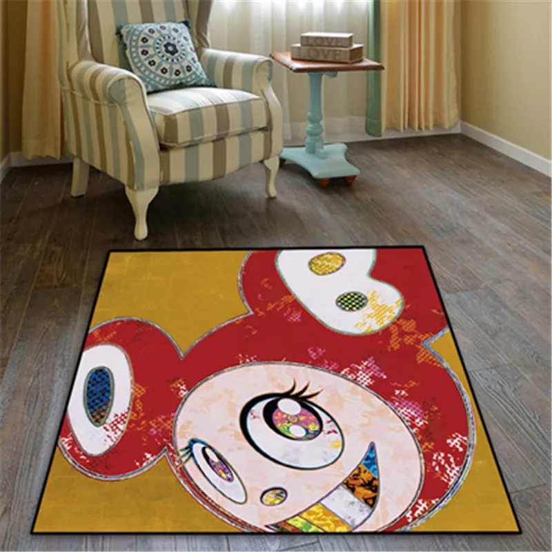

80X80CM OriginalFake KAWS Takashi MURAKAMI DOB Crystal Velvet Square Carpet Bedroom Ornaments Action Figure Chair Cushion X652