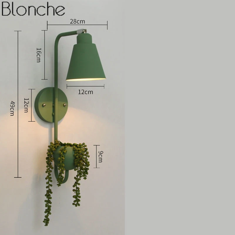 Nordic завод DIY бра Современный светодио дный Настенные светильники Обеденная Спальня ночники Home Decor бра светильник - Цвет абажура: Green With Plant