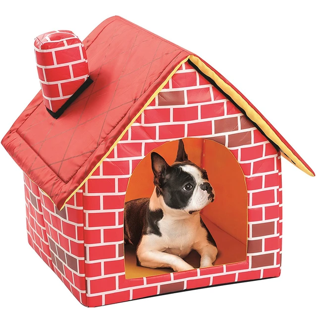 Washable & Removable Red Brick Pet Dog House For Small Dogs Puppy Kennel With Mat Warm And Cozy Cat Kitten Bed Pet Products