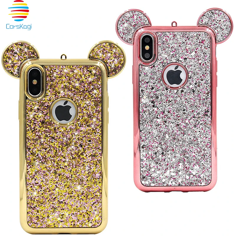 

3D Mouse Ears Soft Case For iPhone X XS Max 7 8 XR 6 6s Bling Glitter For Samsung Galaxy S7 edge S8 S9 Plus Cover