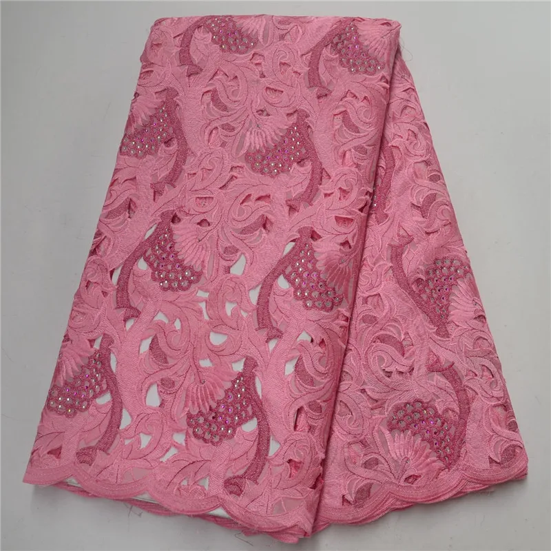 

Pink Color African Swiss Voile Lace Fabric 2019 High Quality Embroidery Dry Cotton Lace Fabric With Stones 5 Yards PSA306-2