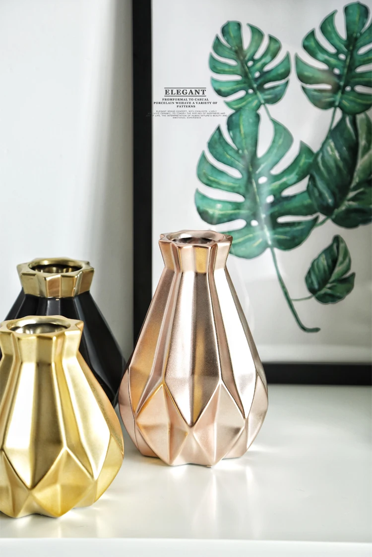 Ins розовое золото ваза Современный простой керамика вазы для цветов Nordic фарфор горшок дома Свадебные элегантный домашний декор Best подарки