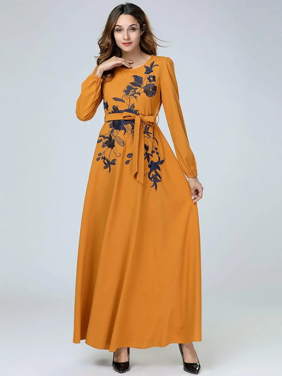 Мусульманское платье Embroidewr abaya халат для женщин Турция Дубай Кафтан цзилбаб повседневное свободное этническое длинное мусульманское платье исламское платье одежда