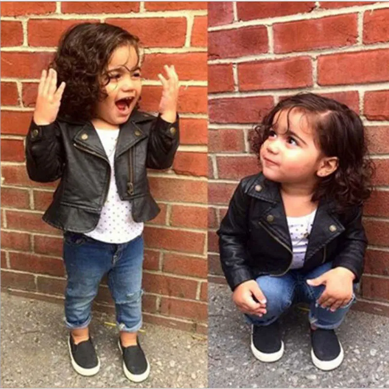 Goede Vallen meisjes babykleertjes mode merk suits pu lederen jasje voor meisjes baby clothing outfits slim fit jassen