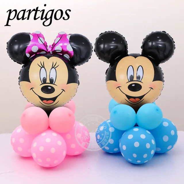 12pcs/lot Minnie and Mickey mouse Head Foil upright Balloons Helium Cartoon mickey latex 2.8g Balloons for Party decorations