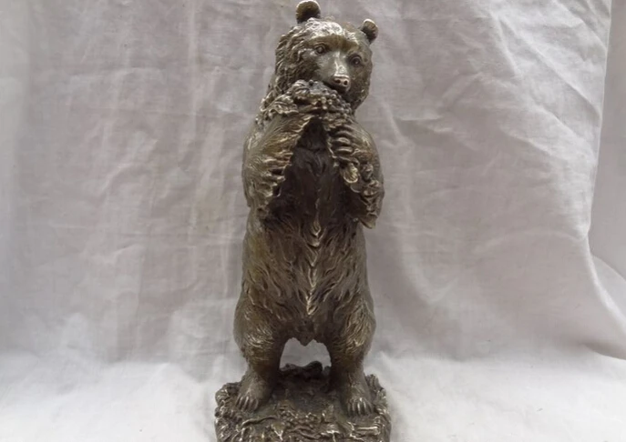 

S3919 12" Chinese Bronze Carved Sculpture Animals Wealth Standing Bear Eat Ear Statue D0317