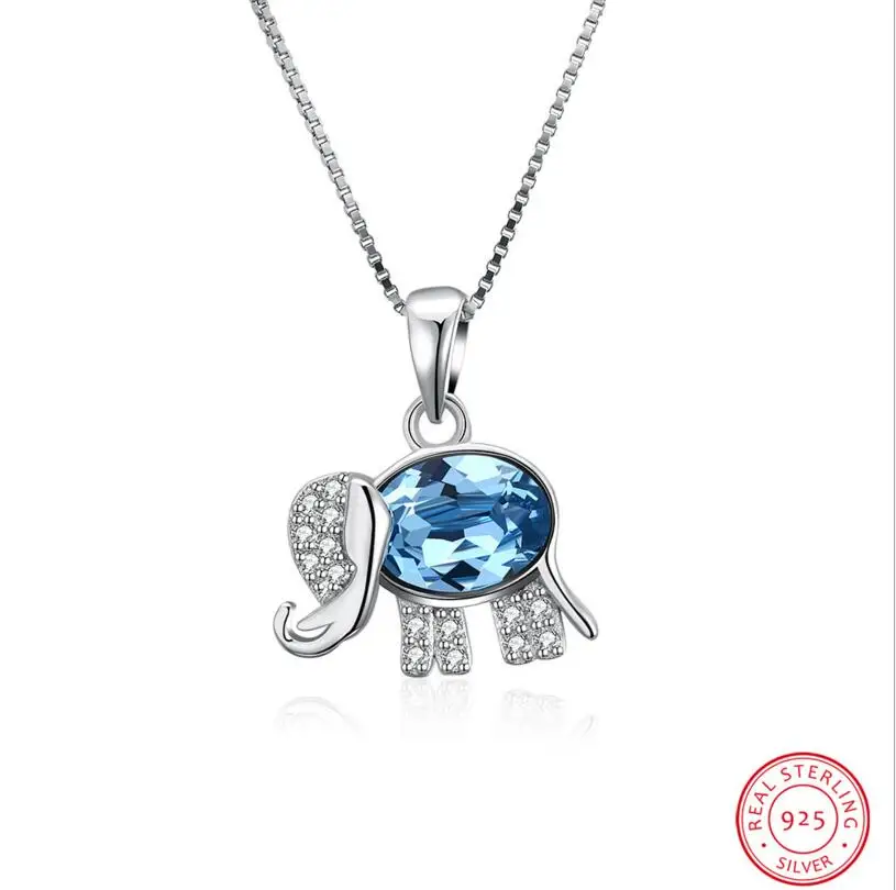 

New Hot 925 Sterling Silver Crystal Cute Elephant Pendant Necklace Animal Necklaces Clavicle Chain Choker Best Gift For Women