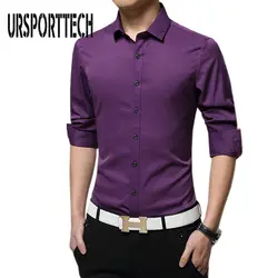 Новый бренд Для мужчин рубашка мужской высокое качество рубашка с длинными рукавами Повседневное одноцветное Цвет Slim Fit фиолетовый, черный