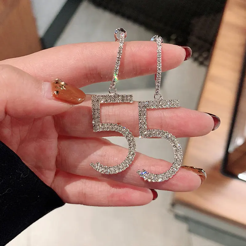 

Luxury Fashion 925 Silver Needle Hypoallergenic Letter 5 Woman Earring Full Rhinestone Sexy Girls Party Wedding Earrings Jewelry