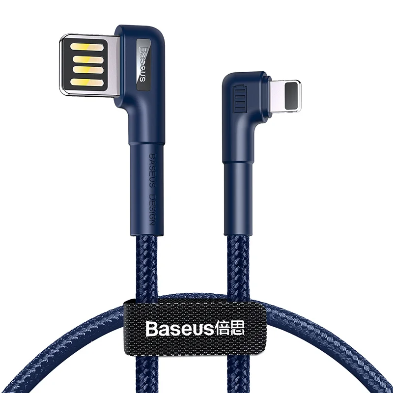 Baseus Doulbe локоть USB кабель для iPhone XR 8 11 iPad светодиодный 2.4A Быстрая зарядка кабель для iPhone зарядное устройство iPad игровой USB кабель для передачи данных usb кабель кабель для айфона - Цвет: Синий